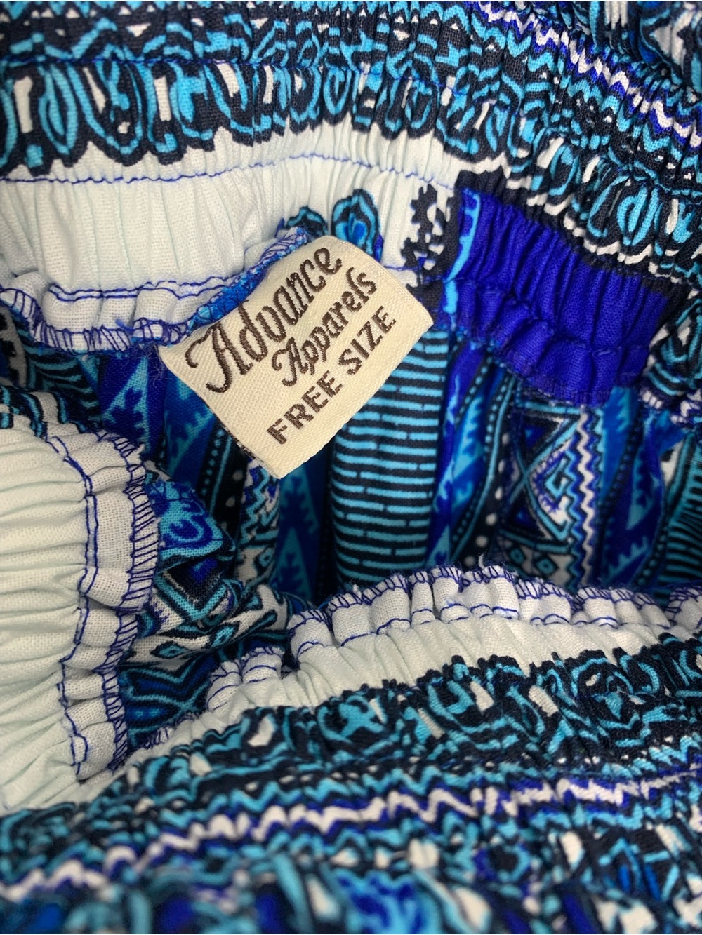 Bohemian Blue & White Cotton tribal tie waist smocked pocket maxi skirt small - Picture 8 of 14